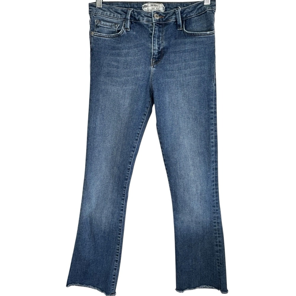 Free People Cropped Jeans Womens 27 Mid Rise Raw Hem Boho Y2k Grunge Indie Blue